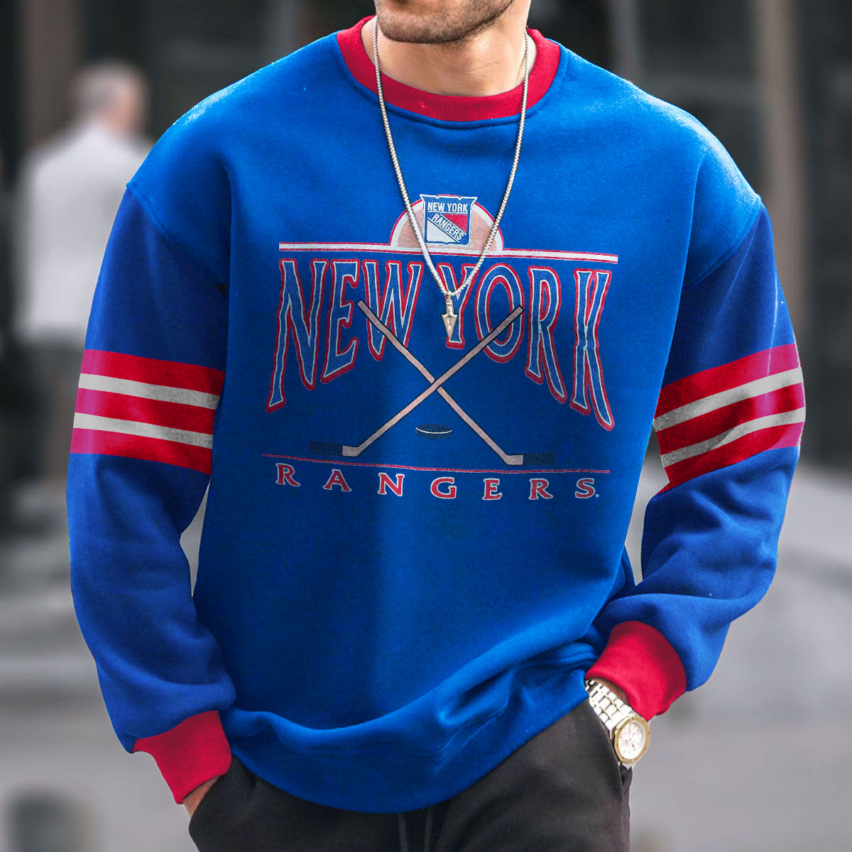 Men's Printed Blue Contrast Sweatshirt