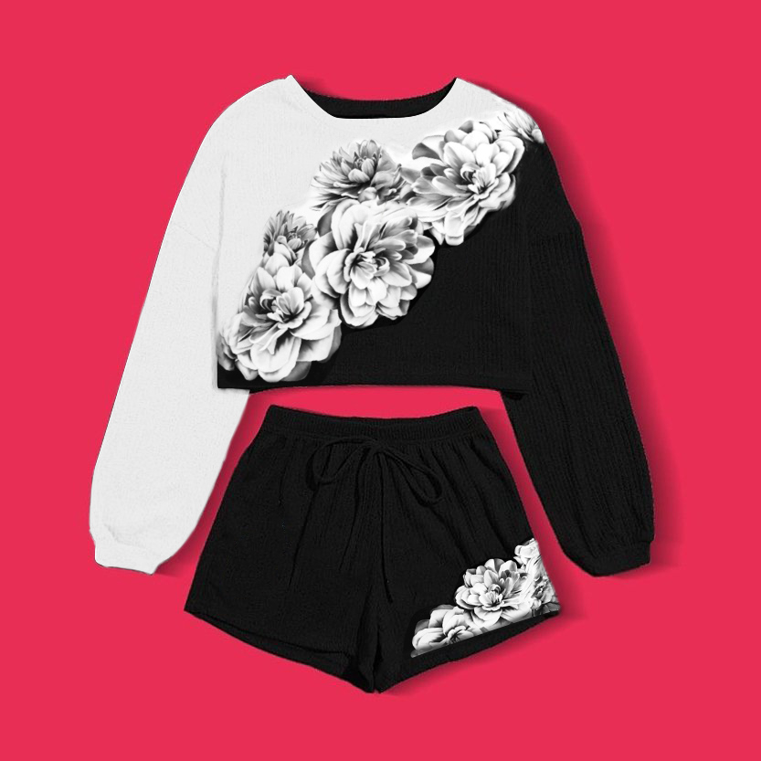 Long Sleeve Floral Sweatshirt Suit