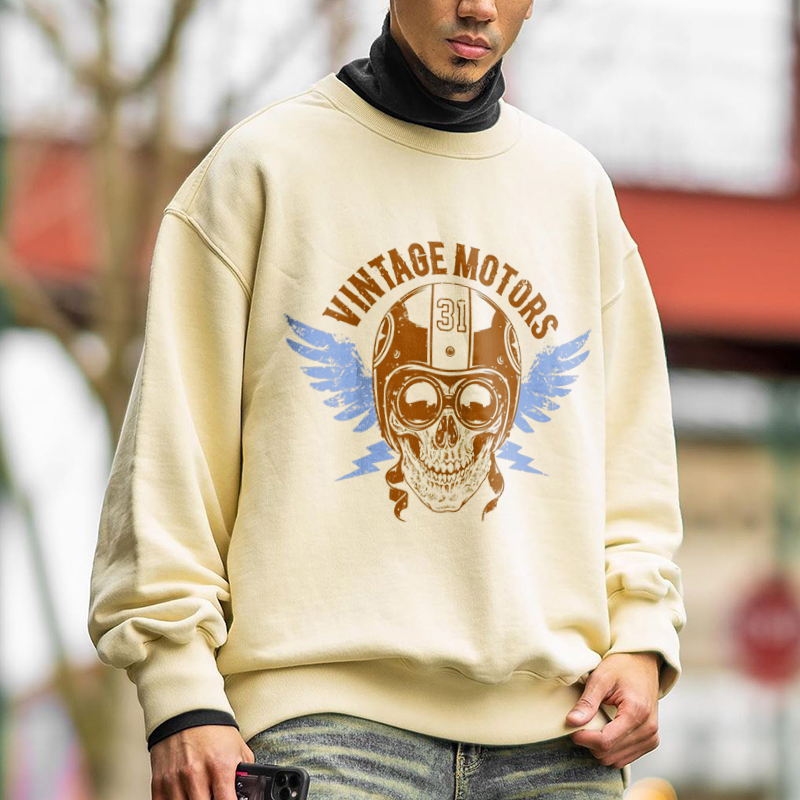 Vintage motors skull printed designer sweatshirt