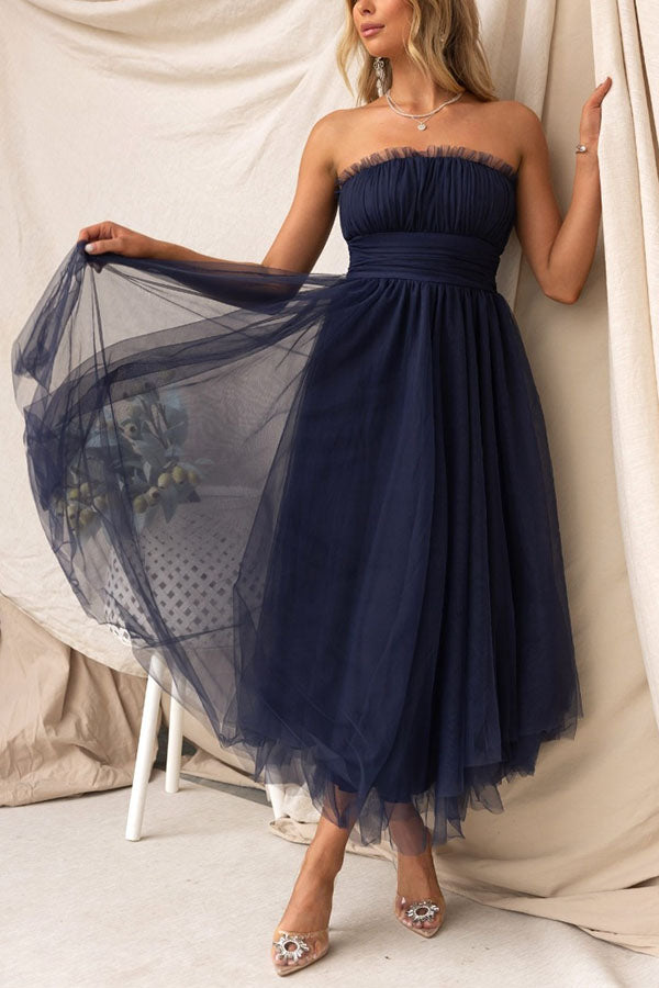 Moonlight Glow Tulle Off Shoulder Ruched Maxi Dress