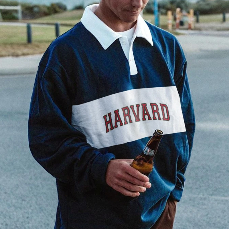 Harvard print designer colorblock sweatshirt