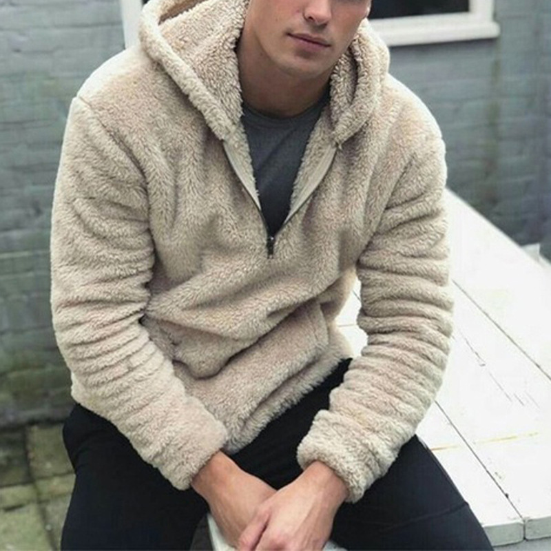 Men's solid color zipper hooded sweatshirt
