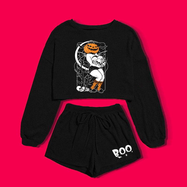Halloween Print Sweatshirt Pant Set