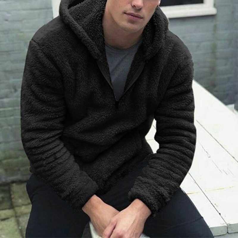 Men's solid color zipper hooded sweatshirt