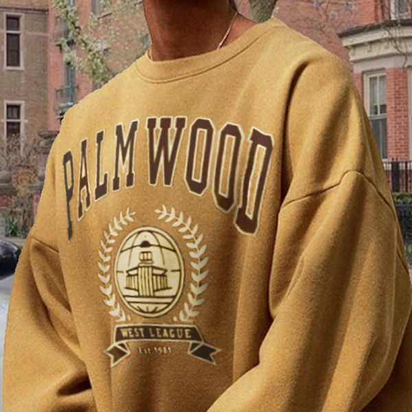 Retro Palmwood Print Men's Crew Neck Sweatshirt