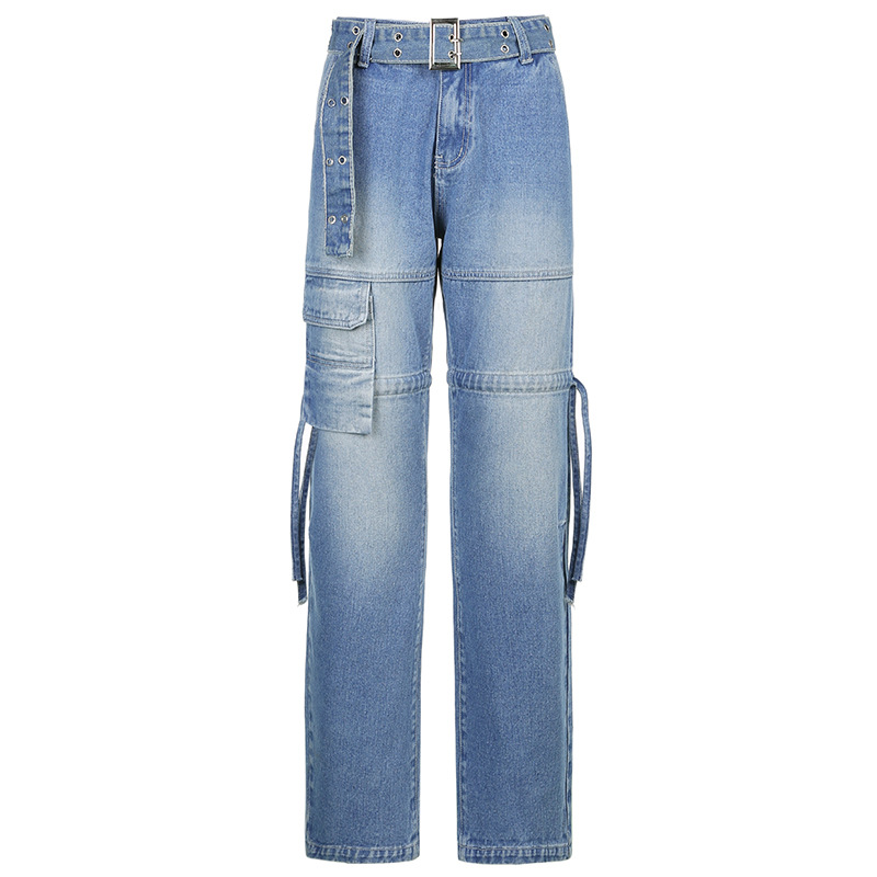 Mid Waist Splice Cargo Jeans