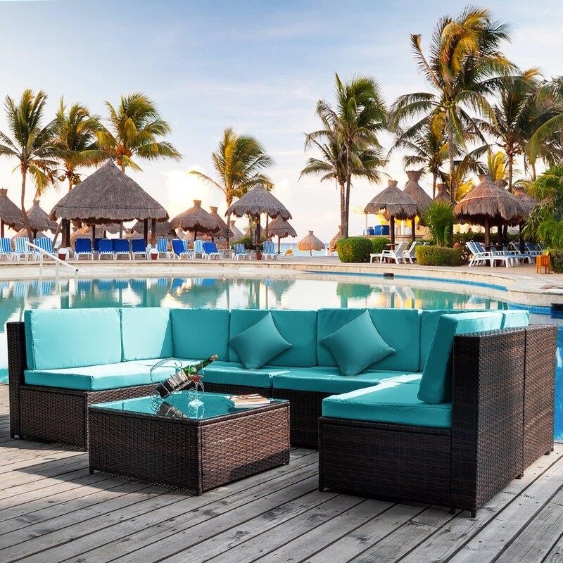 Sondra Wicker/Rattan 6 - Person Seating Group with Cushions