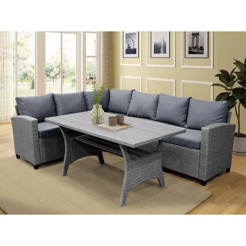 Bromford Rectangular 35.4'' Long Dining Set with Cushions