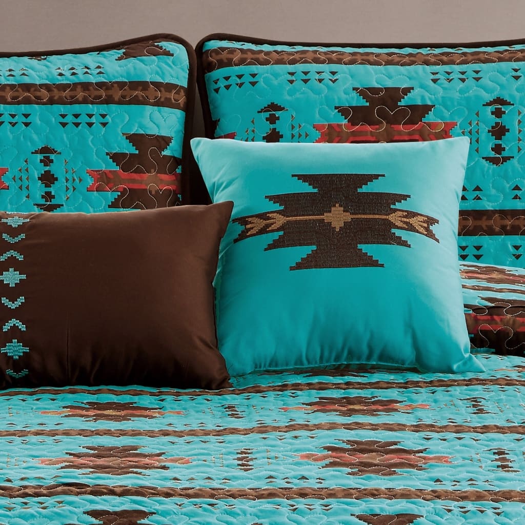 Rustic Southwestern Turquoise Quilt Coverlet - 5 Piece Set