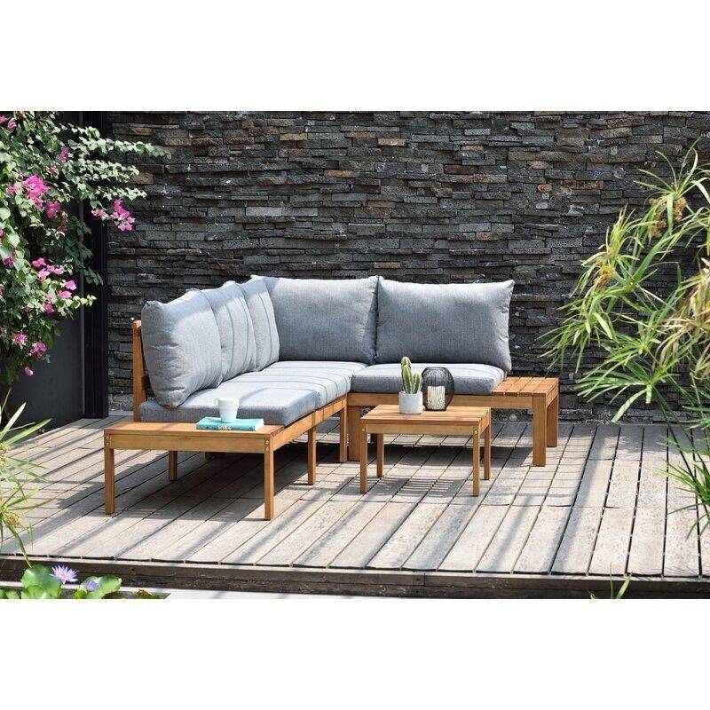 Jacobson Solid Wood 4 - Person Seating Group with Cushions