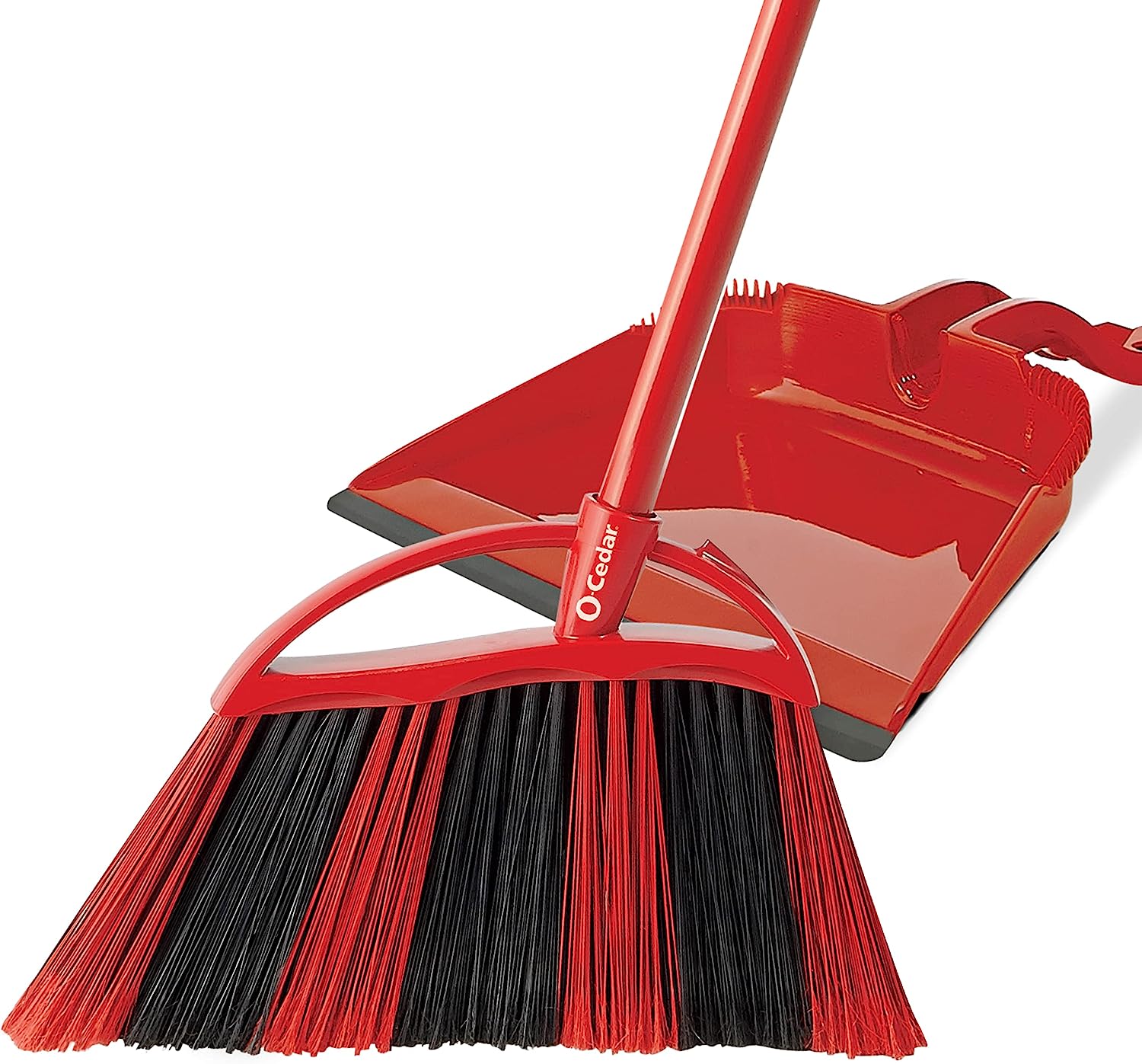 O-Cedar Pet Pro Broom & Step-On Dustpan PowerCorner. Red