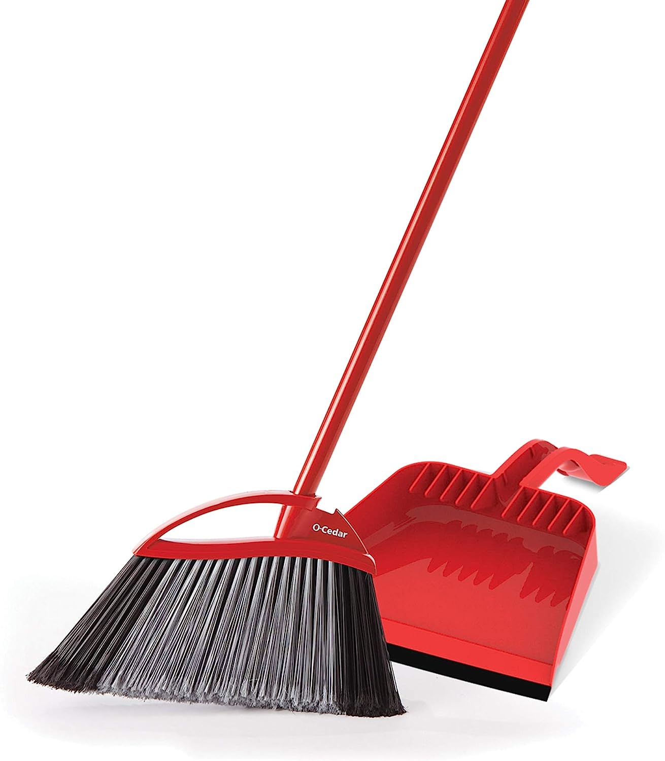 O-Cedar Pet Pro Broom & Step-On Dustpan PowerCorner. Red
