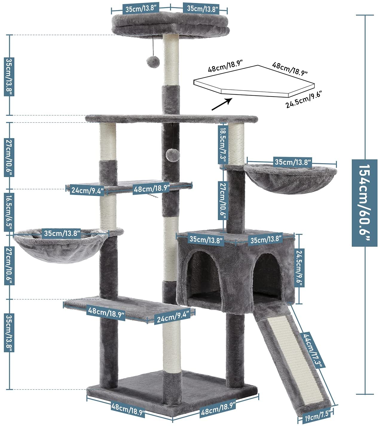 59.8 Cat Scratching Post / Tree / Pole - Gray