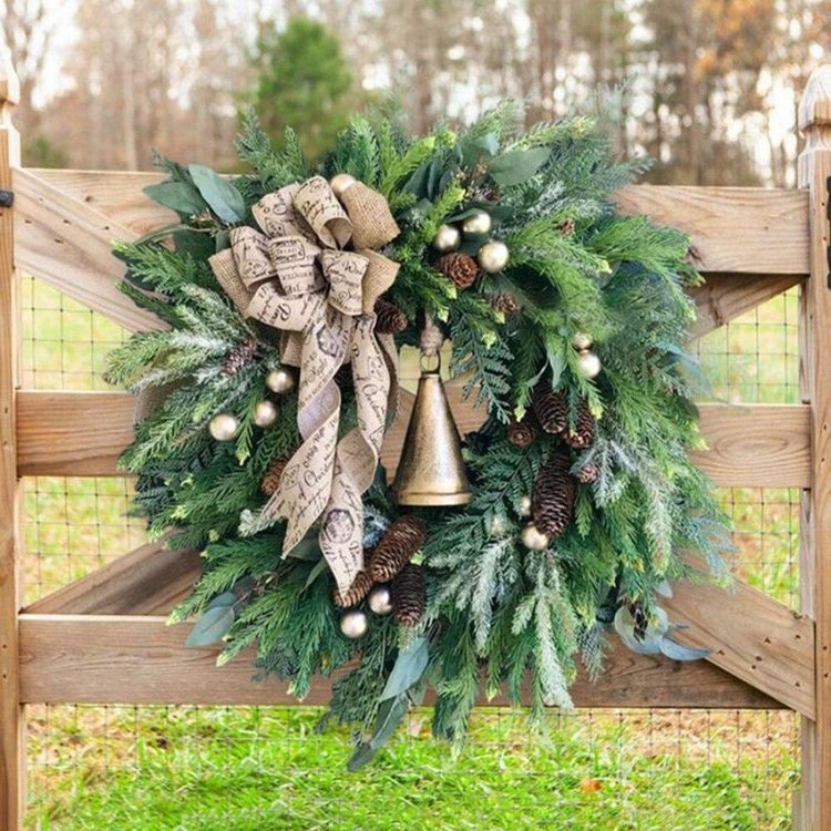 Evergreen Wreath with Gold Bell