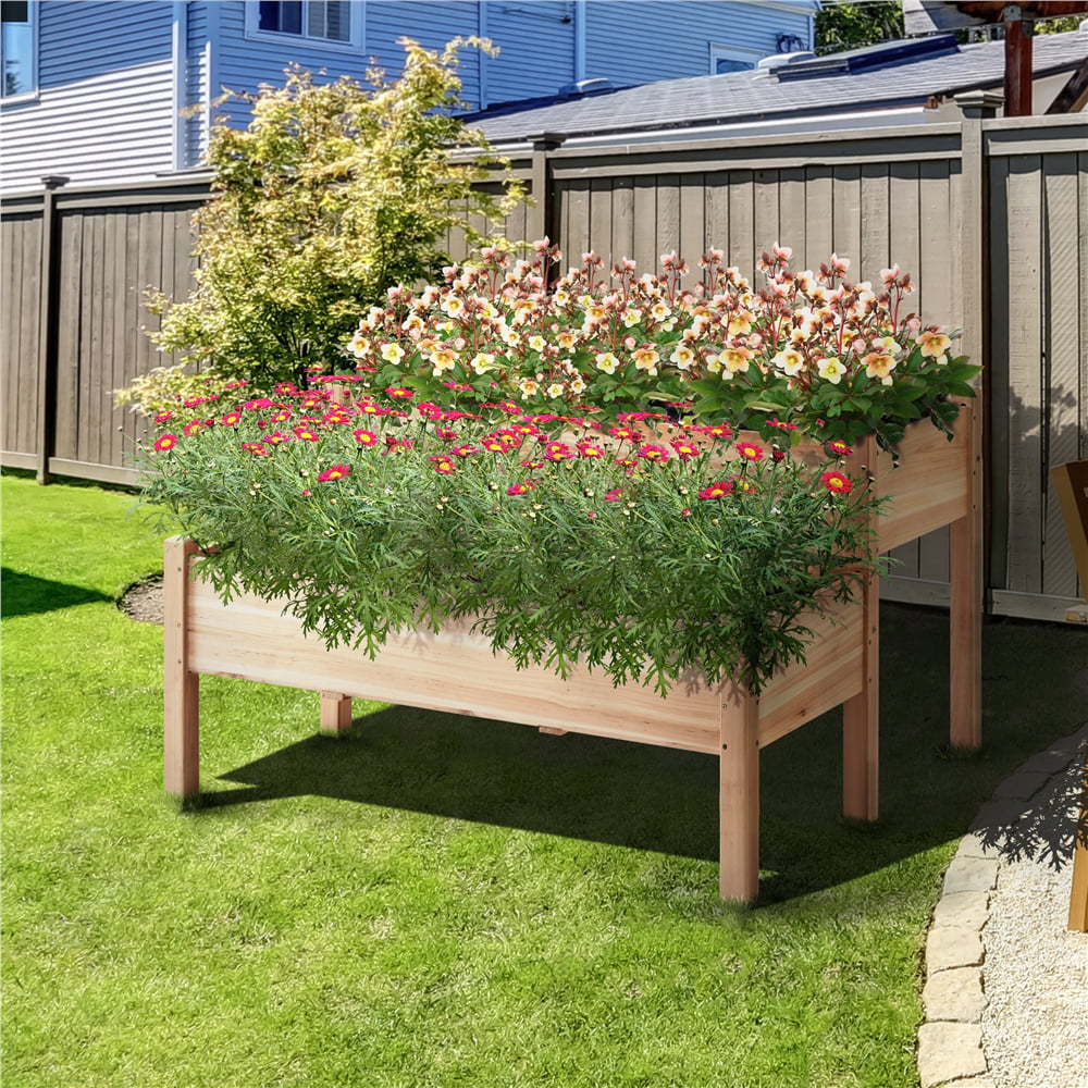 2-Tier Raised Garden Bed Elevated Wooden Planter Box. Wood