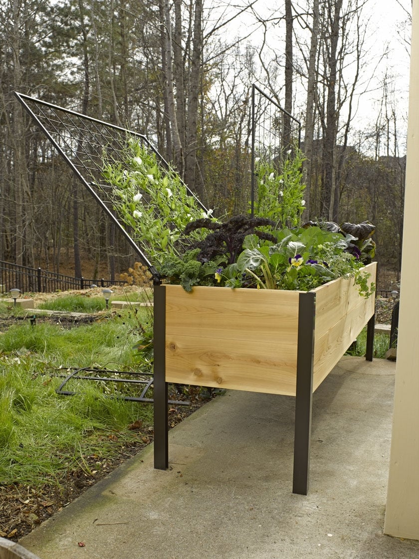 Elevated Planter Box and Space-Maker Pivoting Trellis Set. 2' x 8'