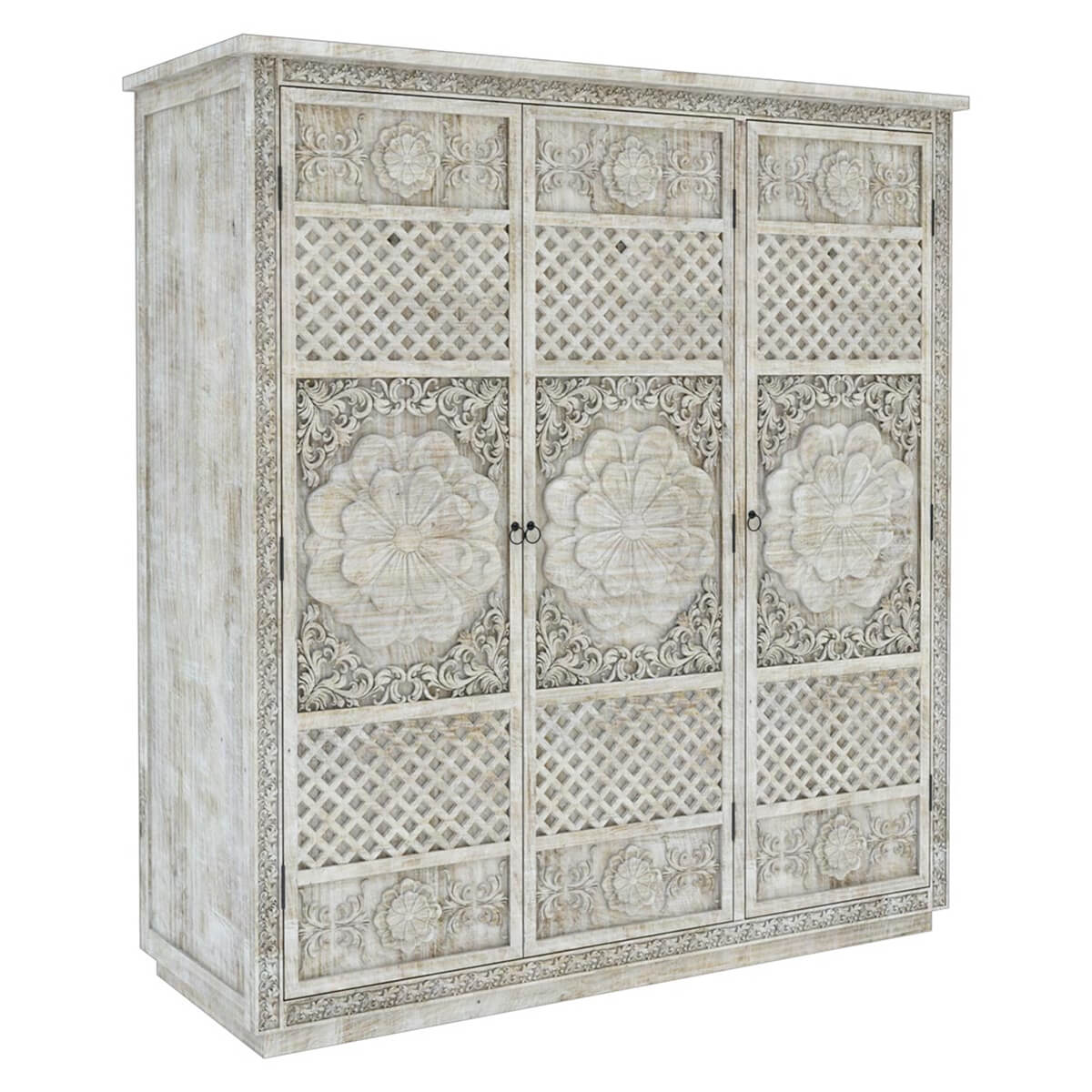 Nuala Hand Carved Solid Wood 63” Large White Wardrobe Armoire