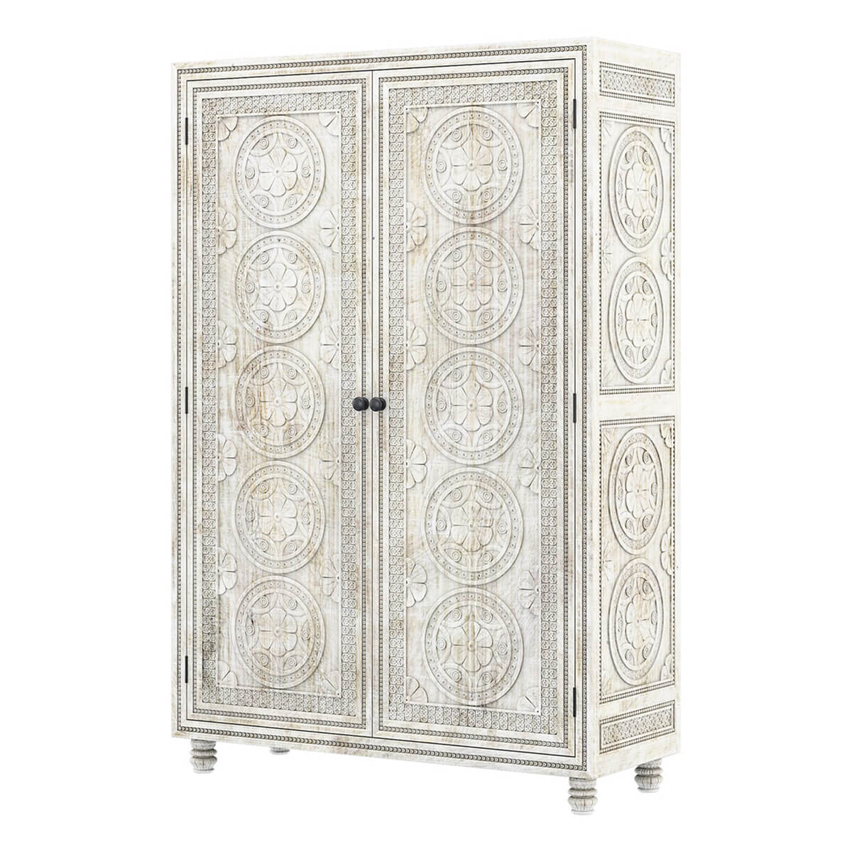 Lahaina Solid Mahogany Wood Hand Carved Moroccan Style Large Armoire
