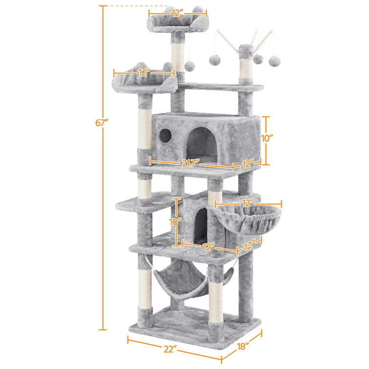 67 H Multi-Level Cat Tree Tower with 2 Cat Condos & Hammock Basket