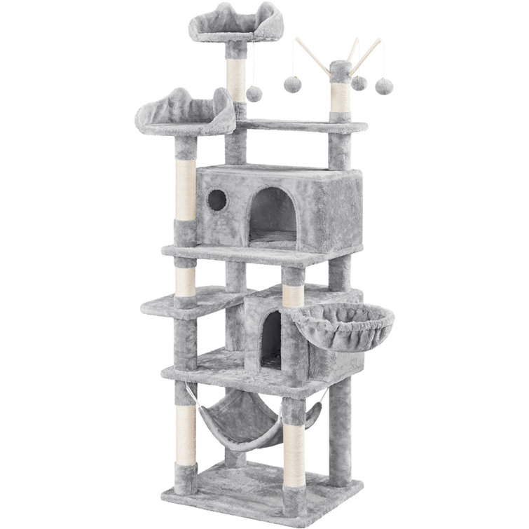 67 H Multi-Level Cat Tree Tower with 2 Cat Condos & Hammock Basket